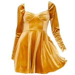 Forever 21 Velvet Sweetheart Gold  Mini Dress On/off Shoulders 1X B142